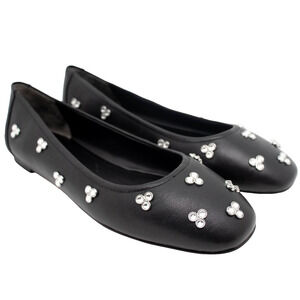 Stuart Weitzman Tammy Ballet Flats Womens SIZE 8 Black Leather Embellished Shoes